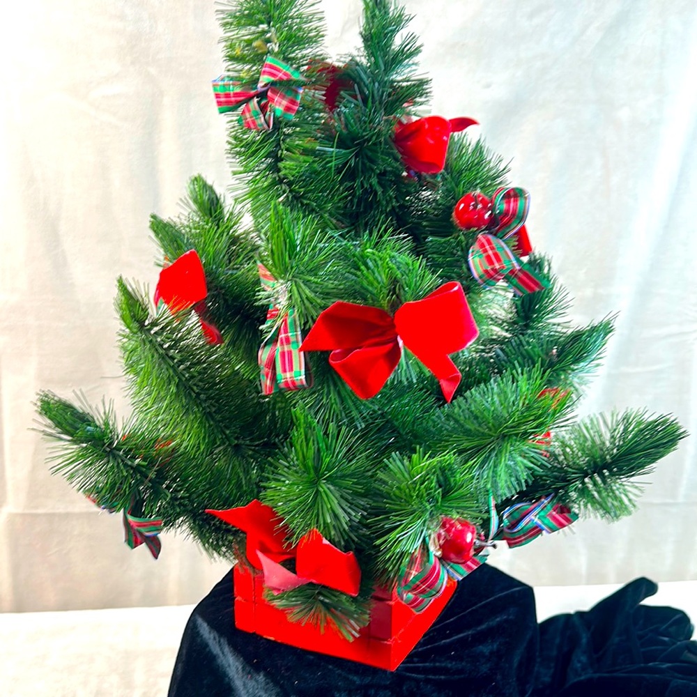 Mini Christmas Tree Personal Tree Table Top Office or Hallway 21” tall (see pix)